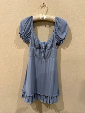 B Darlin Dusty Blue Puff Sleeve Mini Tunic
